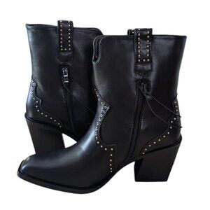 Women's NIB Windsor western studded faux leather bootie, black